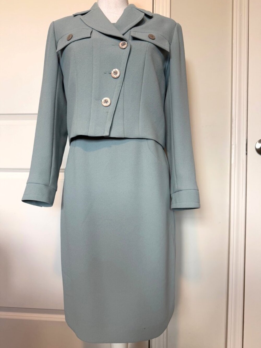 Vtg Talbots Womens Petites Blue Sleeveless Dress & Blazer Set Size 6 P Office